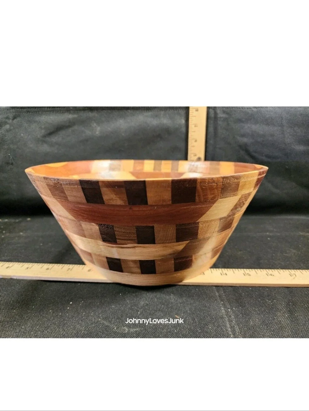 Vintage Large Segmented Hand-Turned Wood Salad Bowl MCM